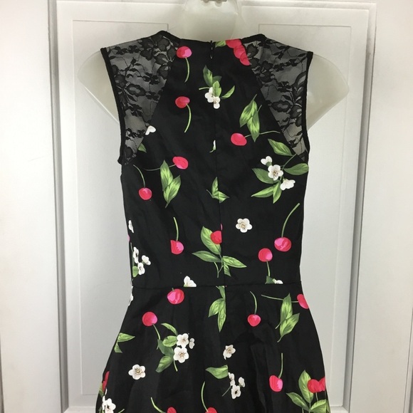 Womens Rockabilly Black Cherry Print Fit-and-Flare Midi Dress - Picture 6 of 9